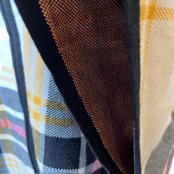 NWOT Nicole Miller Zip Front Poncho Cape Plaid Black Red Yellow Oversized S/M - Picture 4 of 14
